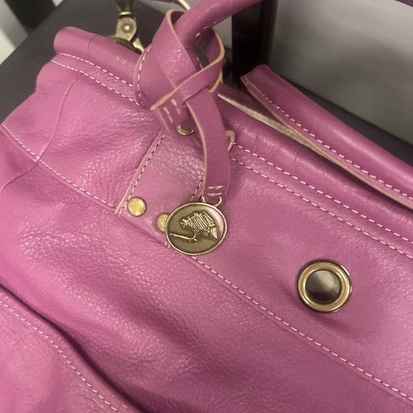 LEVENGER Purple Canvas Brown Leather Medium Pocket Tote Bag Purse - Picture 2 of 9